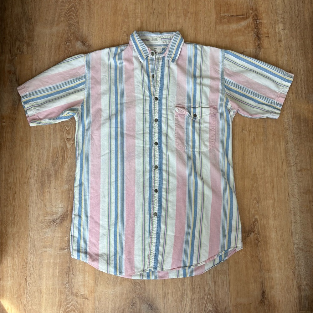 100% Cotton Vintage Style Short-Sleeve Button-Up Shirt